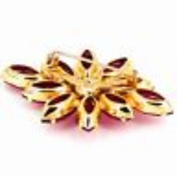 Ruby Red Flower Brooch. Red and Clear Gold Plated - Picture 2 of 4